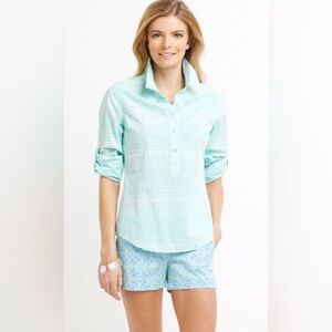 Vineyard vines fitted pull over button-down blue w/white stripe sz0 sz XS
